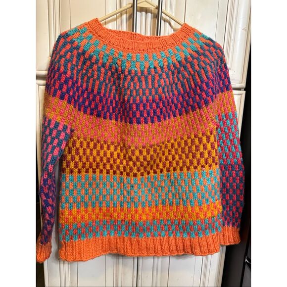 Custom Made Women's Mosaic Striped Knit Pullover Sweater Multicolor Size Small - Picture 1 of 6